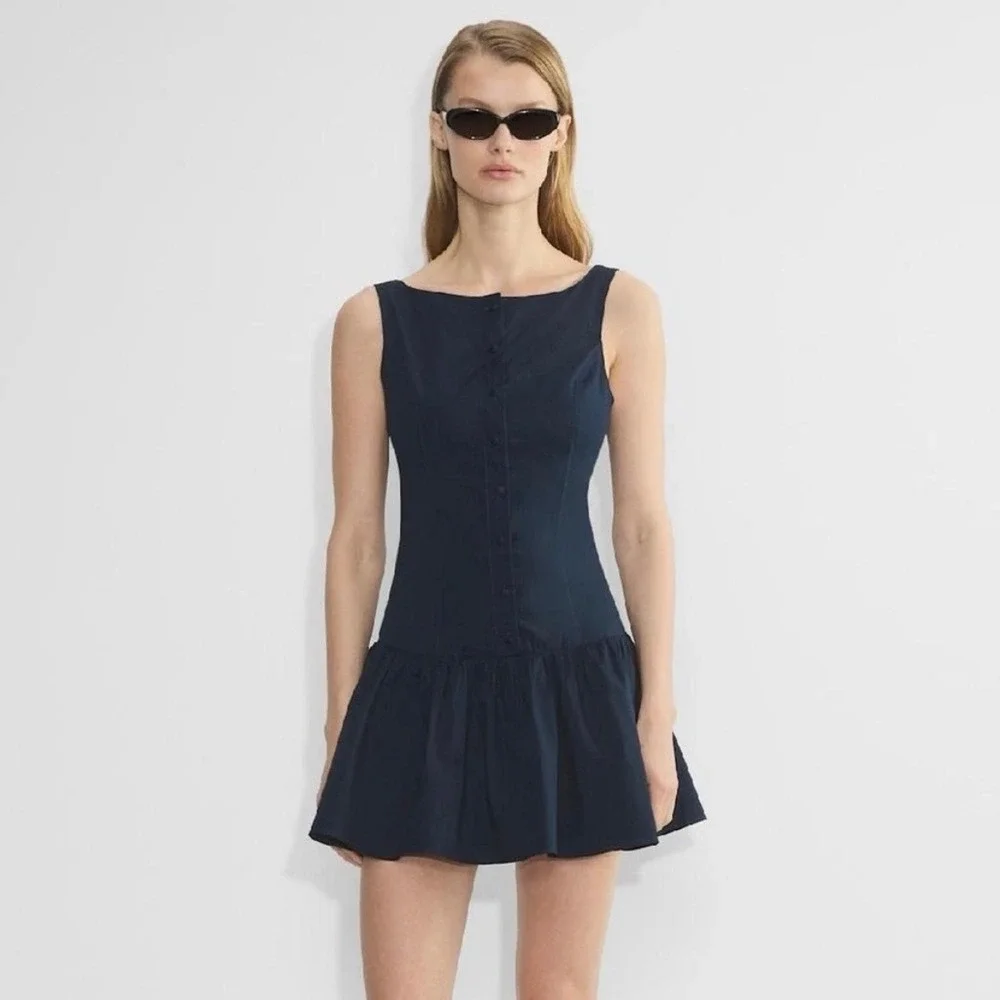 aritzia navy blue dress Aritzia Wilfred Davina Runched Dress Navy Indigo
